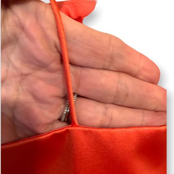 David”s Bridal Orange Satin Strapless Tea Length Prom Party Dress 6 - Picture 5 of 8